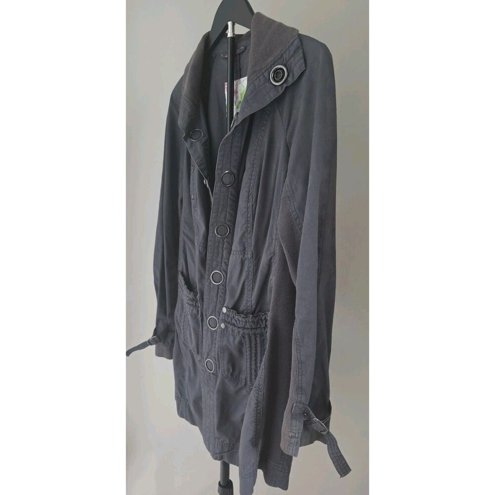 Free People Utility Trench Coat Jacket Women’s Sz 8 Gray Mixed Media Boho Cargo - Picture 5 of 12